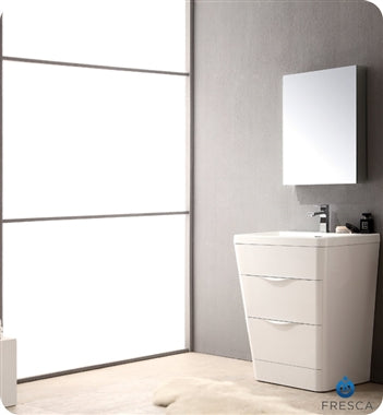 Fresca Milano 26" Glossy White Modern Bathroom Vanity w/ Medicine Cabinet