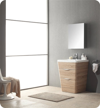 Fresca Milano 26" White Oak Modern Bathroom Vanity w/ Medicine Cabinet