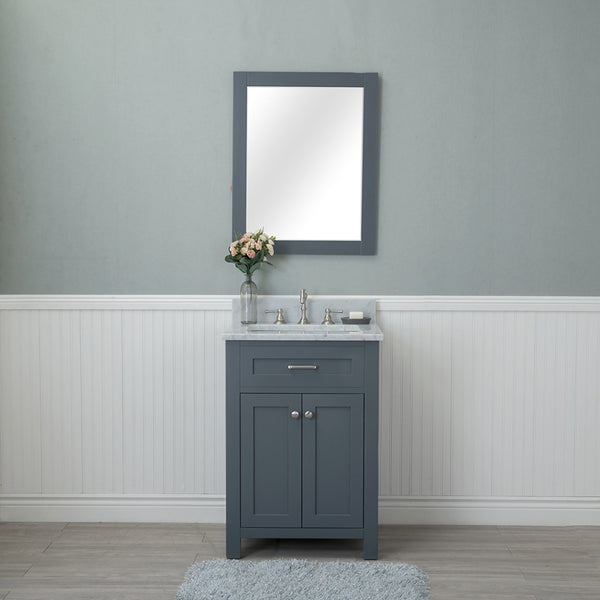 Norwalk 24 in. Single Bathroom Vanity in Gray with Carrera Marble Top and No Mirror