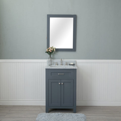 Norwalk 24 in. Single Bathroom Vanity in Gray with Carrera Marble Top and No Mirror