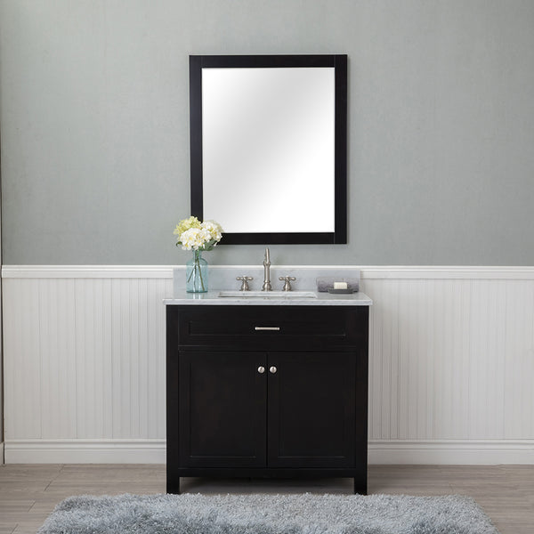 Norwalk 36 in. Single Bathroom Vanity in Espresso with Carrera Marble Top and Mirror