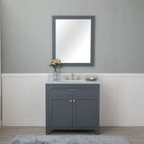 Norwalk 36 in. Single Bathroom Vanity in Gray with Carrera Marble Top and No Mirror