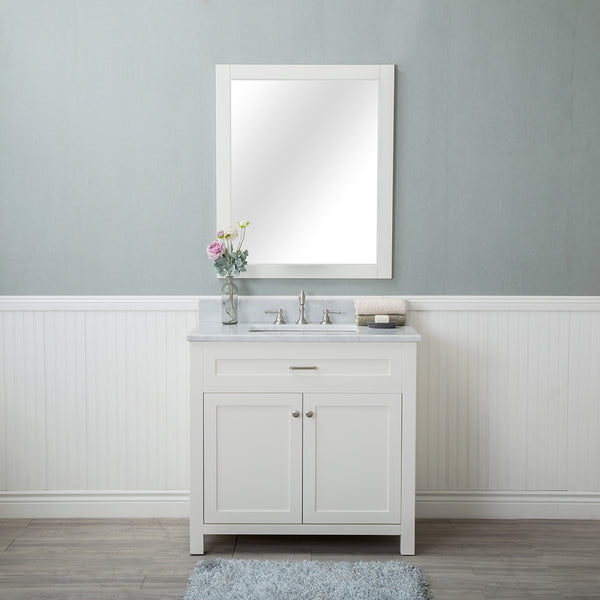 Norwalk 36 in. Single Bathroom Vanity in White with Carrera Marble Top and Mirror