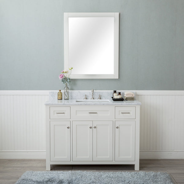 Norwalk 48 in. Single Bathroom Vanity in White with Carrera Marble Top and No Mirror