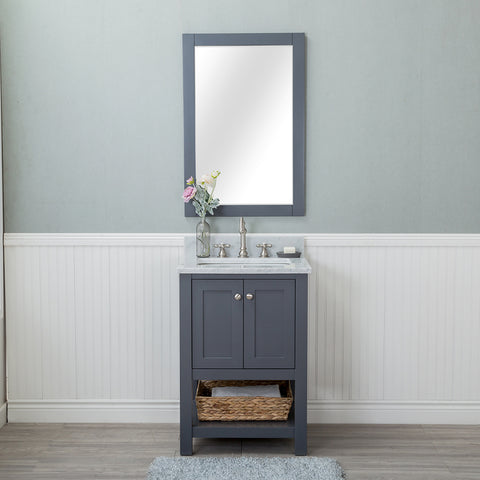 Wilmington 24 in. Single Bathroom Vanity in Gray with Carrera Marble Top and No Mirror