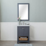 Wilmington 24 in. Single Bathroom Vanity in Gray with Carrera Marble Top and Mirror