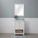 Wilmington 24 in. Single Bathroom Vanity in White with Carrera Marble Top and Mirror