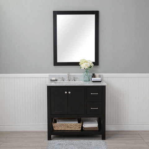 Wilmington 36 in. Single Bathroom Vanity in Espresso with Carrera Marble Top and No Mirror