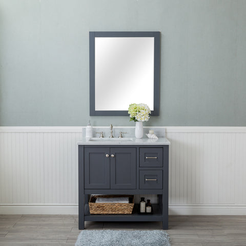 Wilmington 36 in. Single Bathroom Vanity in Gray with Carrera Marble Top and No Mirror