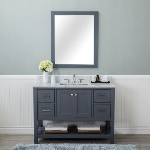 Wilmington 48 in. Single Bathroom Vanity in Gray with Carrera Marble Top and No Mirror