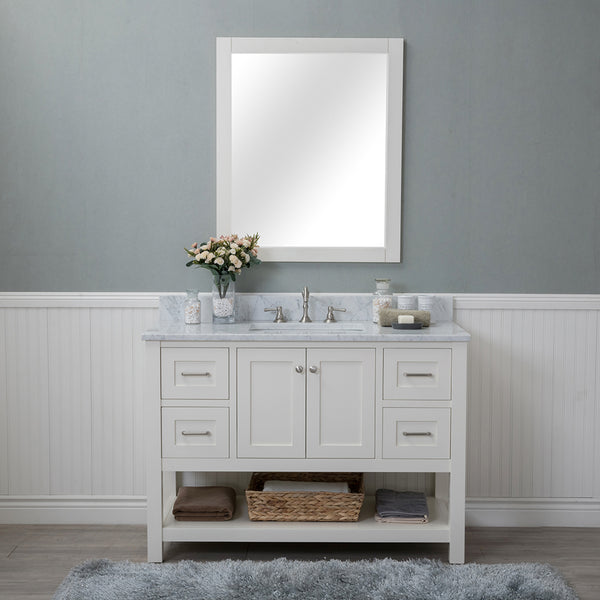 Wilmington 48 in. Single Bathroom Vanity in White with Carrera Marble Top and No Mirror