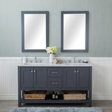 Wilmington 60 in. Double Bathroom Vanity in Gray with Carrera Marble Top and Mirror