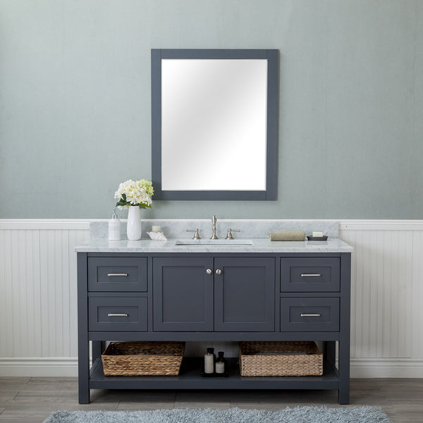Wilmington 60 in. Single Bathroom Vanity in Gray with Carrera Marble Top and No Mirror