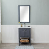 Vineland 24 in. Single Bathroom Vanity (Doors) in Gray with Porcelain Top and Mirror