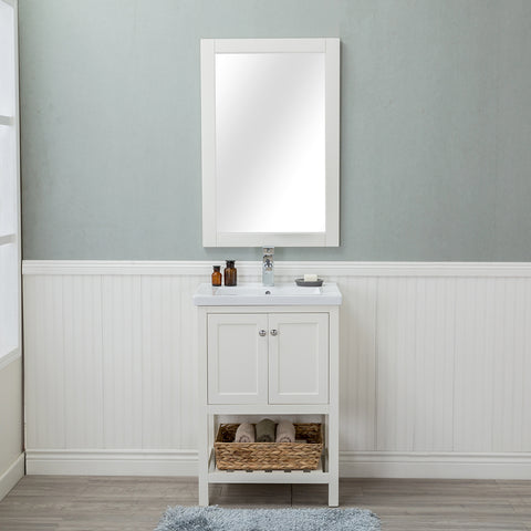 Vineland 24 in. Single Bathroom Vanity (Doors) in White with Porcelain Top