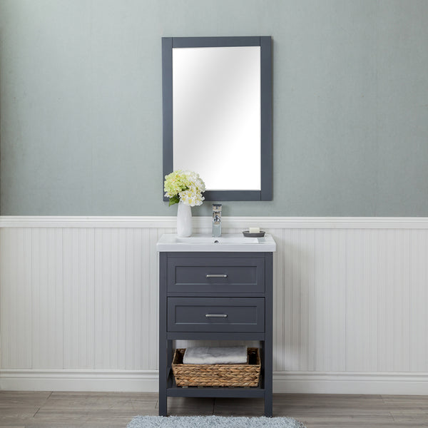 Vineland 24 in. Single Bathroom Vanity (Drawers) in Gray with Porcelain Top