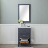 Vineland 24 in. Single Bathroom Vanity (Drawers) in Gray with Porcelain Top and Mirror
