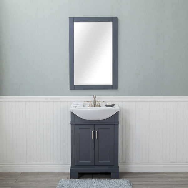 Lancaster 24 in. Single Bathroom Vanity in Gray with Porcelain Top (Centerset) and Mirror