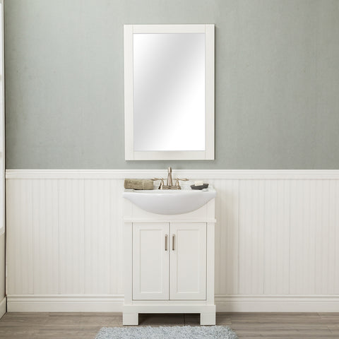 Lancaster 24 in. Single Bathroom Vanity in White with Porcelain Top (Centerset)