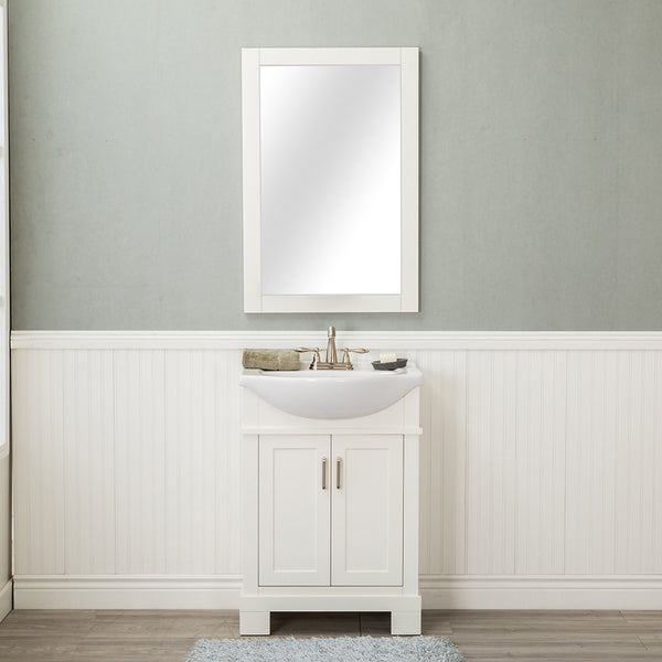 Lancaster 24 in. Single Bathroom Vanity in White with Porcelain Top (Centerset) and Mirror