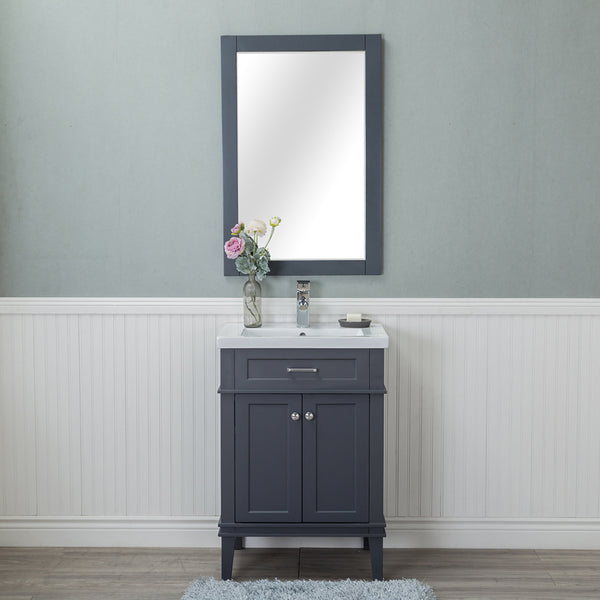 Lancaster 24 in. Single Bathroom Vanity in Gray with Porcelain Top (Single Hole) and Mirror