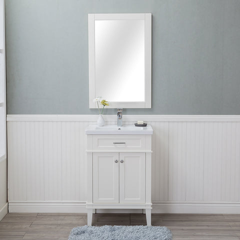 Lancaster 24 in. Single Bathroom Vanity in White with Porcelain Top (Single Hole)