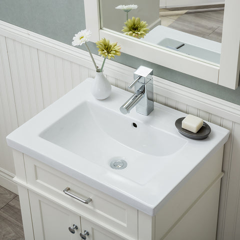 Lancaster 24 in. Single Bathroom Vanity in White with Porcelain Top (Single Hole)