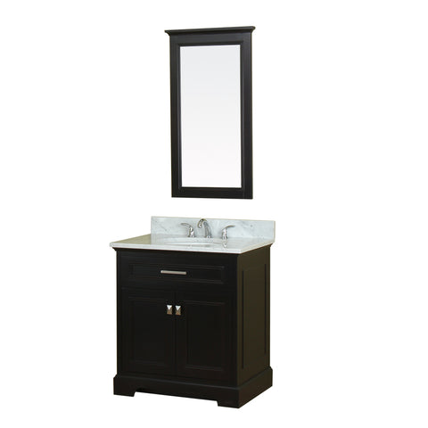 Yorkshire 31 in Single Bathroom Vanity in Espresso with Carrera Marble Top and Mirror