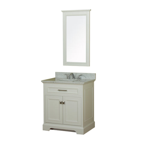 Yorkshire 31 in Single Bathroom Vanity in White with Carrera Marble Top and Mirror