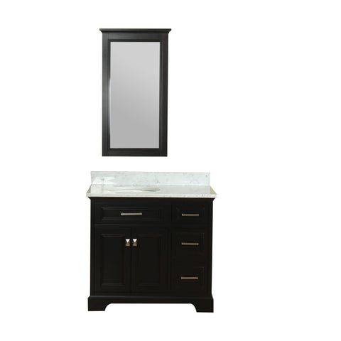 Yorkshire 37 in Single Bathroom Vanity in Espresso with Carrera Marble Top and Mirror