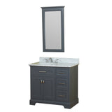 Yorkshire 37 in Single Bathroom Vanity in Gray with Carrera Marble Top and Mirror
