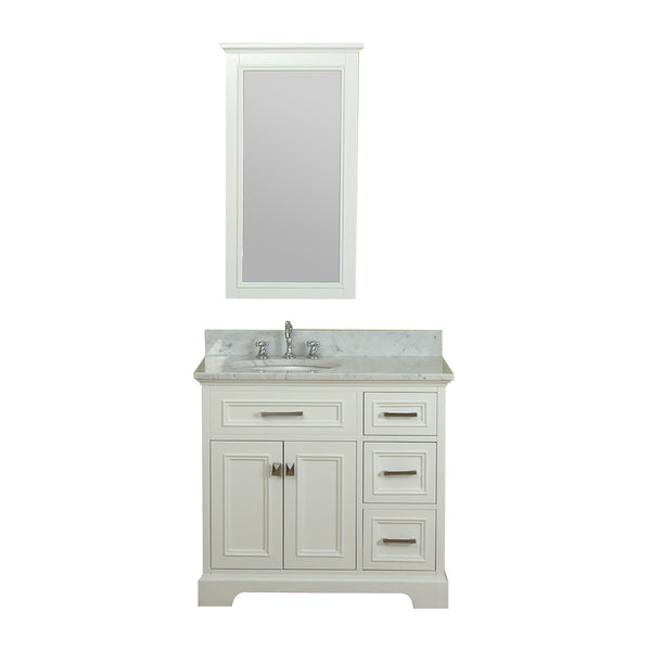 Yorkshire 37 in Single Bathroom Vanity in White with Carrera Marble Top and No Mirror
