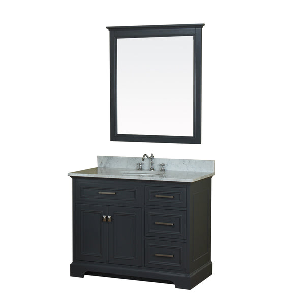 Yorkshire 43 in Single Bathroom Vanity in Gray with Carrera Marble Top and No Mirror