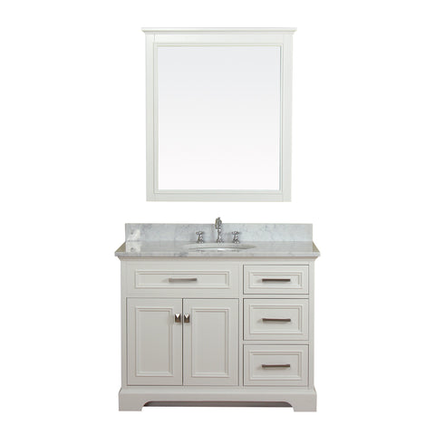 Yorkshire 43 in Single Bathroom Vanity in White with Carrera Marble Top and No Mirror