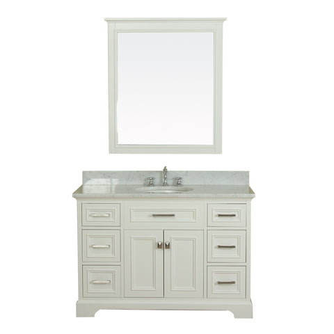 Yorkshire 49 in Single Bathroom Vanity in White with Carrera Marble Top and Mirror