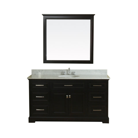 Yorkshire 61 in Single Bathroom Vanity in Espresso with Carrera Marble Top and Mirror