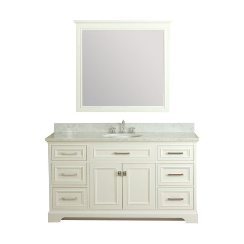 Yorkshire 61 in Single Bathroom Vanity in White with Carrera Marble Top and No Mirror