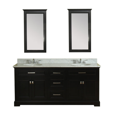 Yorkshire 73 in Double Bathroom Vanity in Espresso with Carrera Marble Top and No Mirror