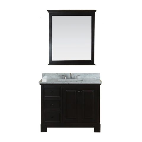 Richmond 42 in Single Bathroom Vanity in Espresso with Carrera Marble Top and Mirror