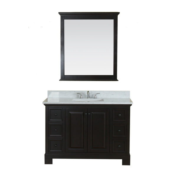 Richmond 48 in Single Bathroom Vanity in Espresso with Carrera Marble Top and Mirror