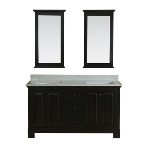 Richmond 60 in Double Bathroom Vanity in Espresso with Carrera Marble Top and No Mirror
