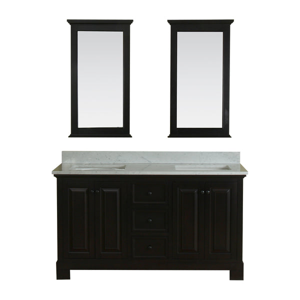 Richmond 60 in Double Bathroom Vanity in Espresso with Carrera Marble Top and Mirror