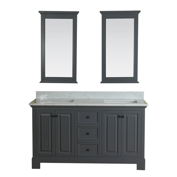 Richmond 60 in Double Bathroom Vanity in Gray with Carrera Marble Top and No Mirror