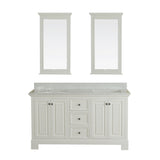 Richmond 60 in Double Bathroom Vanity in White with Carrera Marble Top and No Mirror