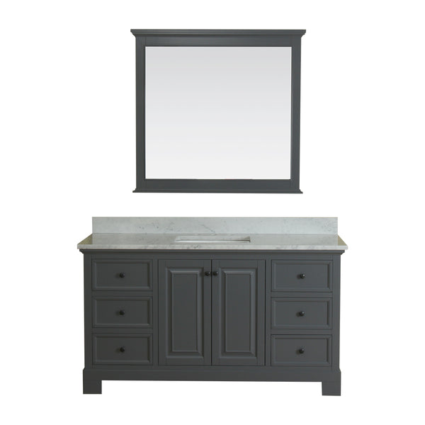 Richmond 60 in Single Bathroom Vanity in Gray with Carrera Marble Top and No Mirror