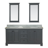 Richmond 72 in Double Bathroom Vanity in Gray with Carrera Marble Top and Mirror