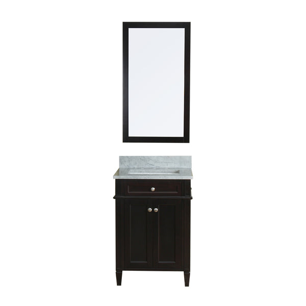 Samantha 24 in Single Bathroom Vanity in Espresso with Carrera Marble Top and Mirror