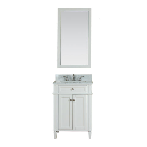 Samantha 24 in Single Bathroom Vanity in White with Carrera Marble Top and No Mirror