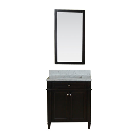 Samantha 30 in Single Bathroom Vanity in Espresso with Carrera Marble Top and No Mirror