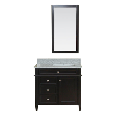Samantha 36 in Single Bathroom Vanity in Espresso with Carrera Marble Top and No Mirror